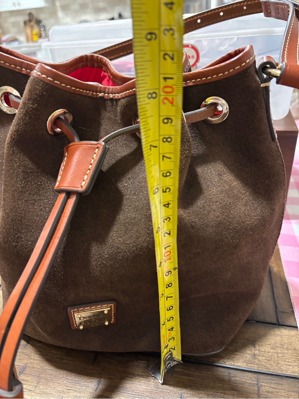 Dooney & Bourke Brown Suede Drawstring Hobo with Leather Trim - Picture 11 of 11